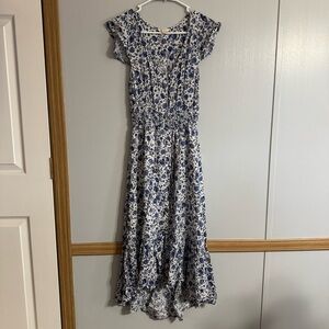 Lucky Brand Blue and White Flowy Floral Midi Dress Size XS